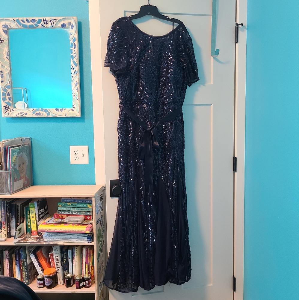 R&M Richard's navy sequined gown. Only worn once